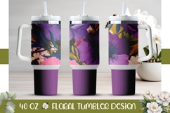 Cartoon Flowers Tumbler Design, Purple 40 Oz Tumbler Wrap Product Image 1