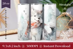 Christmas Tumbler Wrap, Watercolor Baby Wolf Sublimation Product Image 1