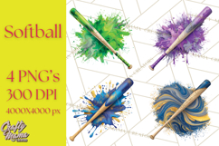 Softball Clipart PNG with Team Color Paint Splash Design Product Image 1
