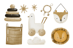 Baby Toy Boho. Wooden Pyramid, Duck toy, Lion and Fox Product Image 1