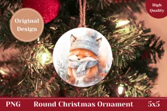 Christmas Ornament PNG, Watercolor Baby Fox Sublimation Product Image 1