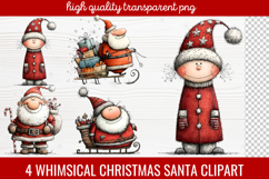 4 Whimsical Christmas Santa Clipart | Cute Santa PNG Product Image 1