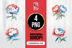 Patriotic Peony Flower Clipart PNG Product Image 1