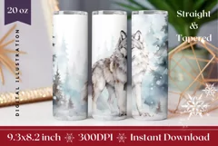 Christmas Tumbler Wrap PNG, Winter Wolf Sublimation Design Product Image 1