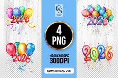 Colorful 2026 Balloons Clipart Sublimation PNG Product Image 1