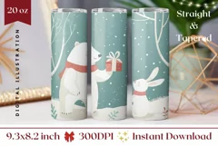 Christmas Forest Tumbler Wrap, Winter Bear Tumbler PNG Product Image 1