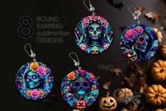 Neon skulls | 8 Halloween Sublimation round earring designs Product Image 1