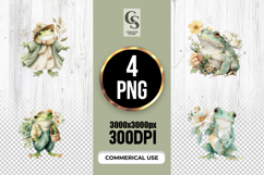Watercolor Frog Floral Clipart Sublimation PNG Product Image 1