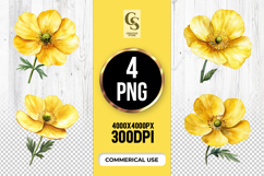 Yellow Buttercup Flower Clipart Sublimation PNG Product Image 1