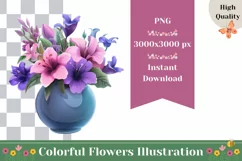 Purple Flowers Illustration, Vase With Flowers PNG Product Image 1