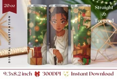 Girl Christmas Tumbler Wrap, Christmas Tree Sublimation Product Image 1