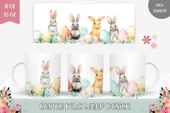 Watercolor Animals Mug, Cartoon Easter Bunnies Mug Template Product Image 1