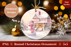 Christmas Round Ornament, Watercolor Snowman Ornament PNG Product Image 1
