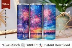 Fireworks Tumbler Wrap Design, Watercolor Tumbler Template Product Image 1