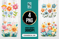 Cute Watercolor Smiley Flower Clipart PNG Product Image 1
