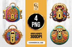 Decorative Floral Vintage Padlocks Clipart Sublimation PNG Product Image 1