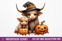 Halloween Highland Cow Clipart Sublimation, Halloween PNG Product Image 1