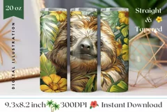 Sloth Tumbler Wrap Design, Tropical Flowers Tumbler Template Product Image 1