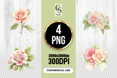 Watercolor Pink Rose Clipart PNG Product Image 1