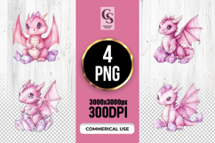 Pink Baby Dragon Watercolor Clipart Sublimation PNG Product Image 1