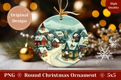 Cartoon Village Round Ornament, Cozy Winter Ornament Print Product Image 1