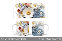 3D Flowers Mug Sublimation. Flowers Mug Wrap Design Product Image 1