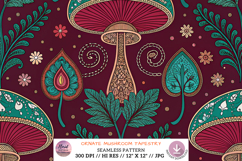Ornate Mushroom Tapestry Seamless Design, Seamless Pattern Product Image 1