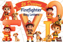 Firefighter Boys Alphabet Clipart | Fireman Letters PNG Product Image 1