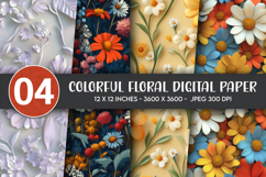 Colorful Floral Digital Paper Product Image 1