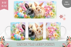 Watercolor Floral Easter Mug, Easter Bunnies Mug Wrap Design Product Image 1