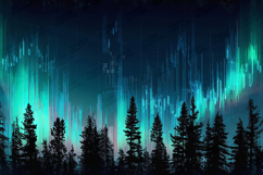 Futuristic Northern Lights Forest Sci-Fi Night Background Product Image 1