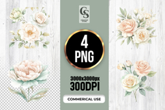 Cream Rose Floral Clipart Sublimation PNG Product Image 1