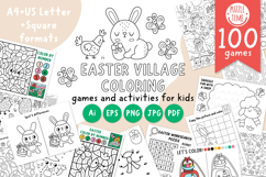 Easter village coloring games. Spring colouring activities Product Image 1