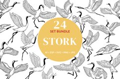 24 Set Bundle Stork Crane Swan Wild Animal Bird Hand Drawn Product Image 1