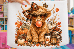 Highland Cow Fall PNG, Cute Autumn Cow Sublimation, Pumpkin Product Image 2