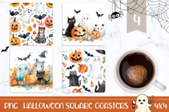 Watercolor Halloween Bats Square Coasters, Halloween PNG Product Image 1