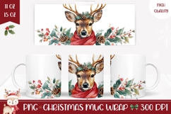 Watercolor Christmas Deer Mug Design, Christmas Animals Mug Product Image 1