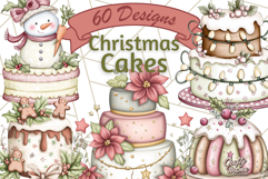 Christmas Cake Clipart PNG, Cottagecore Holiday Desserts Product Image 1