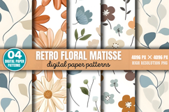 Retro floral matisse Digital Paper Bundle PNG Product Image 2