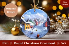 Christmas Village Ornament, Winter Round Ornament Template Product Image 1