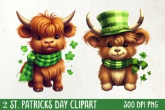 St Patricks Day Highland Cow Clipart, Highland Cow Clipart Product Image 1
