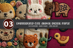Embroidered Cute Animal Digital Paper Product Image 1
