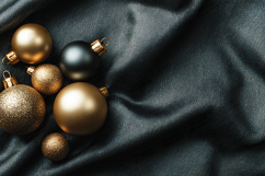 Christmas Ornaments on Satin Fabric in Gold and Black Product Image 1