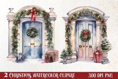 Christmas Door Watercolor Clipart, Christmas Door PNG Product Image 1