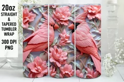 3D Pink Cardinal Bird Tumbler Sublimation Wrap | 3D Tumbler Product Image 1