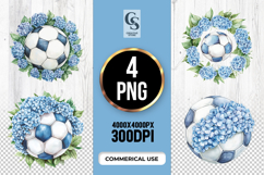 Blue Hydrangea Soccer Ball Clipart Sublimation PNG Product Image 1