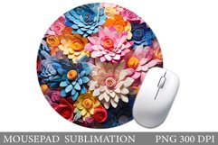 3D Flowers Mouse Pad. Flowers Round Mouse Pad Sublimation Product Image 1