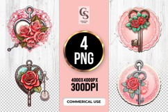 Vintage Rose Key Clipart Sublimation PNG Product Image 1