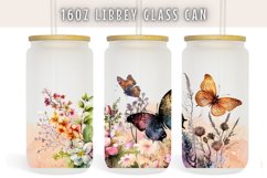 Retro Butterfly Floral Watercolor 16oz Libby Glass Can Product Image 1
