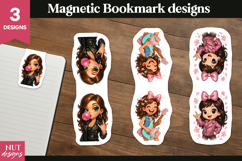 Magnetic bookmark for girl, Glam Rock girl bookmark PNG Product Image 1